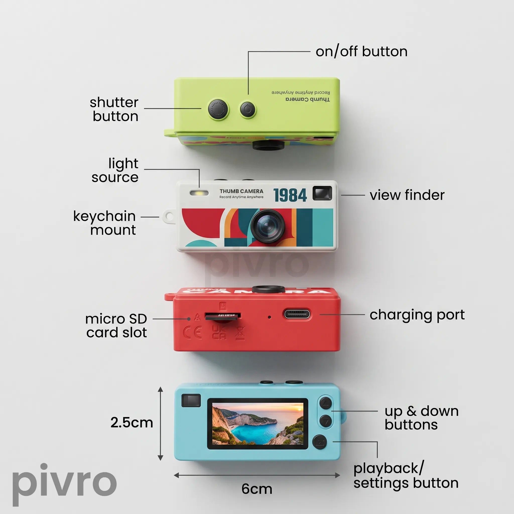 Pivro Thumb Camera | Retro Mini Digital Camera
